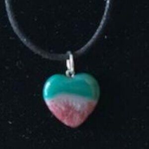 Pink & Green Druzy  Geode Agate Heart Pendant Gemstone Necklace